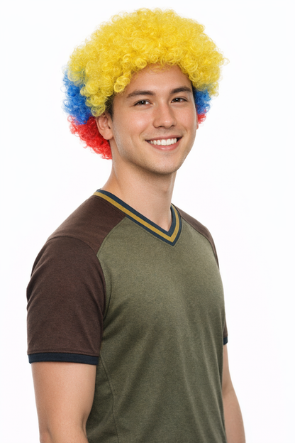 Colombia Sport Afro Fun Wig | Super Jumbo Red Blue Yellow Wig