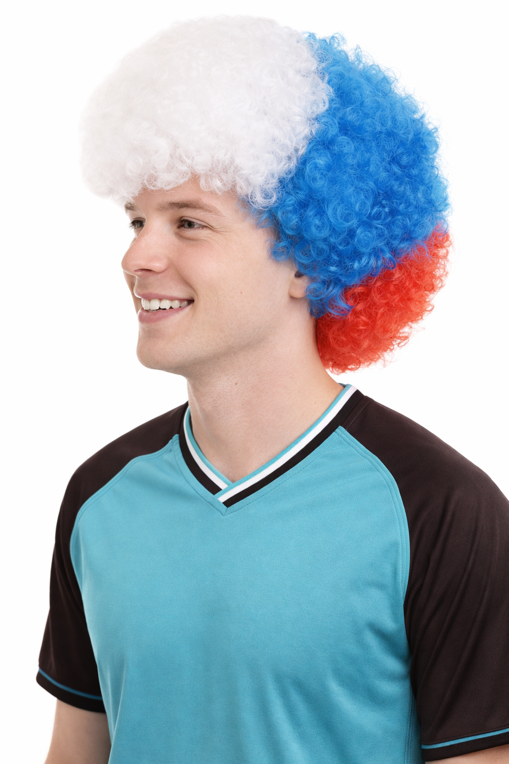 France Sport Afro Fun Wig | Red Blue White Afro Sports Wig
