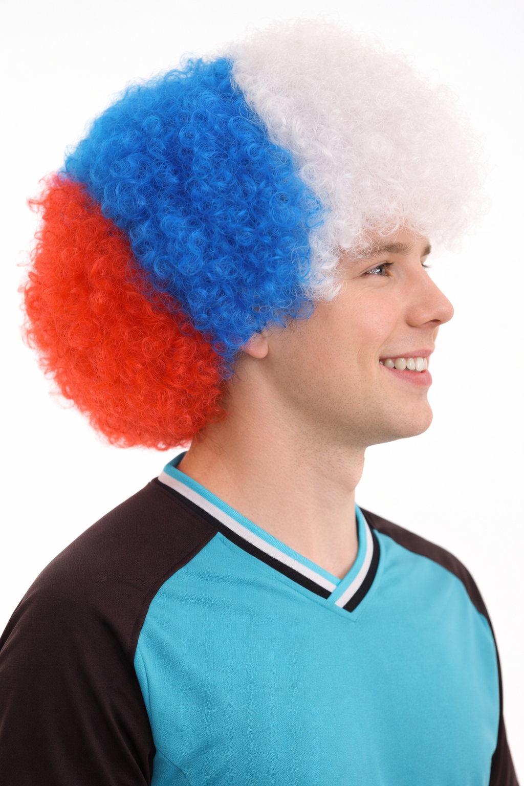 France Sport Afro Fun Wig | Red Blue White Afro Sports Wig