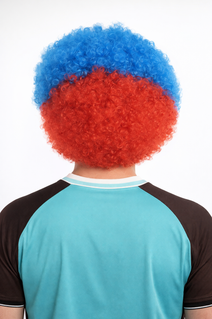 France Sport Afro Fun Wig | Red Blue White Afro Sports Wig