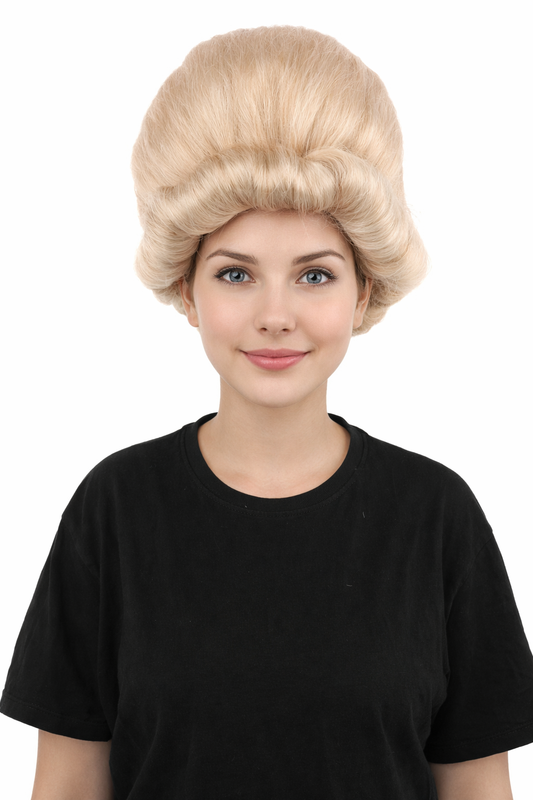 HPO Women's Voluminous Golden Blonde Grandma Wig | Medium Puffy Afro Style with Silver Texture, Synthetic Fiber & Adjustable Fit | Halloween, 100th Day of School, Theater & Funny Costume