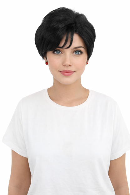 HPO Women’s Short Black Wig | 10 Inch, Sleek and Smooth Bob Hairpiece | Ideal for Cosplay, Costume, and Themed Events