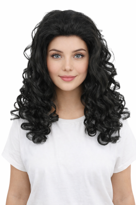HPO Women’s 16-Inch Medium-Length Black Wig with Soft Curls | Ideal forCosplay, and Themed Events | Elegant, Versatile Hairpiece for Various Looks