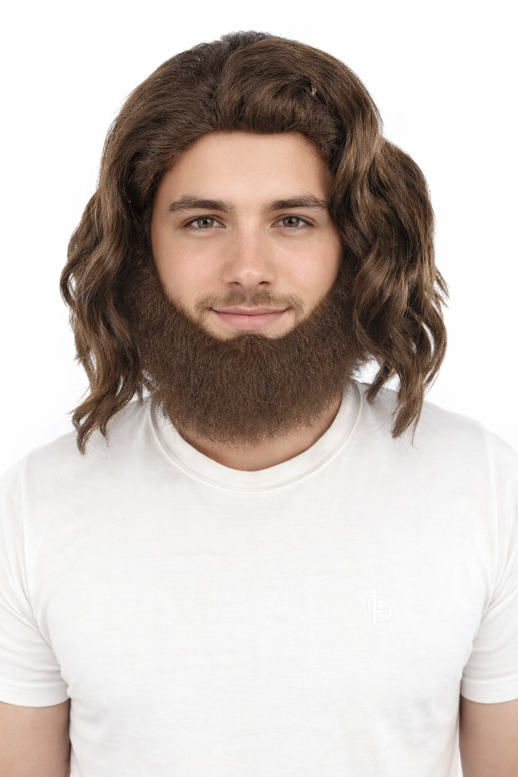 HPO Men’s Animated Character Medium Length Wavy Brown Wig & Beard Set | 12 Inch Flame-Resistant Synthetic Hair with Capless Cap Design | Comfortable Wear for Cosplay, Halloween, Theatre & Events
