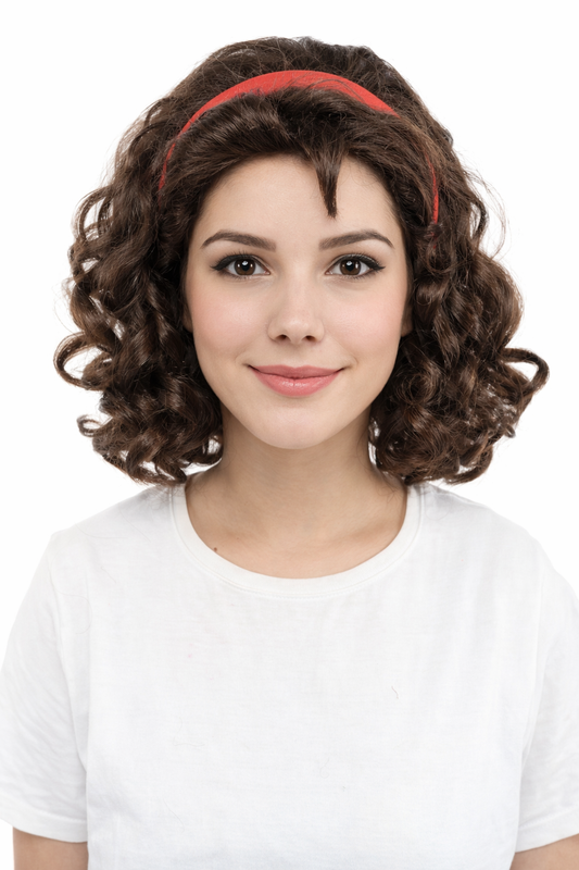 HPO Women’s Animated Character 12 Inch Curly Bob Wig with Red Headband | Flame Resistant Synthetic Fiber | Ideal for Halloween and Cosplay