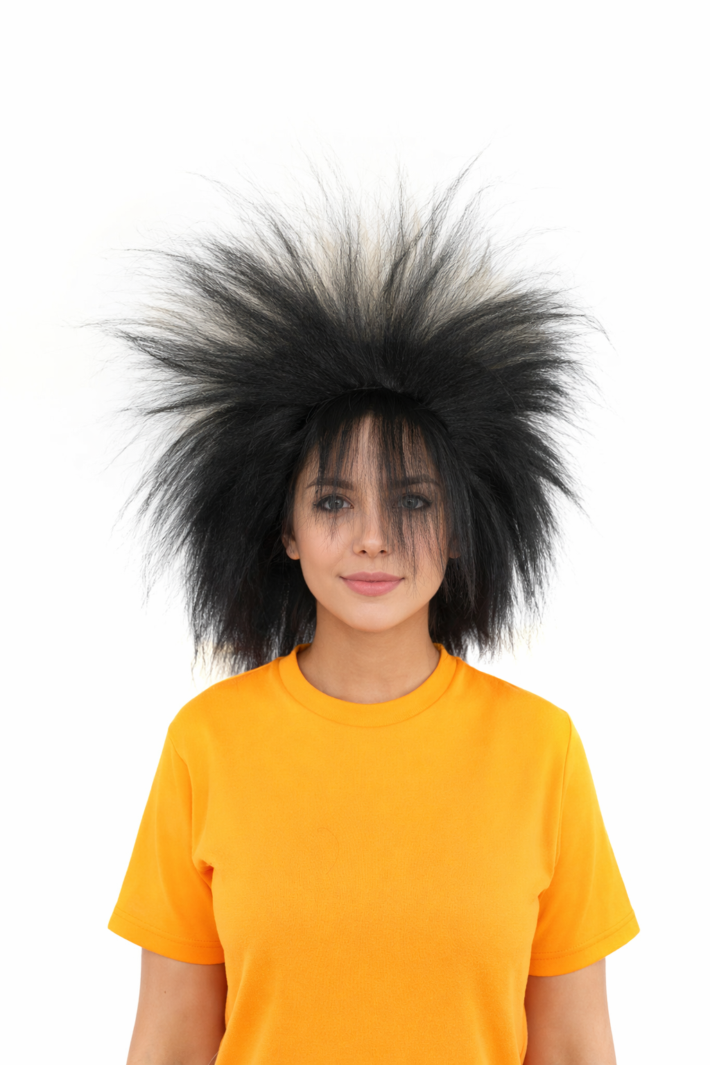 HPO Women's 21-Inch High Volume Black and White Drag Queen Wig | Capless Cap with Flame-Resistant Synthetic Fiber | Large Fluffy Hairpiece for Halloween and Cosplay