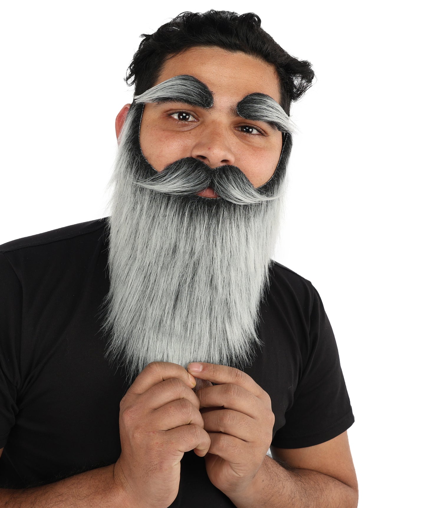 HPO Men's Full Artificial Beard Mustache & Eyebrow Set | Flame-Retardant Synthetic Fiber With Regular Cap | Ideal For Theater, Halloween And Cosplay