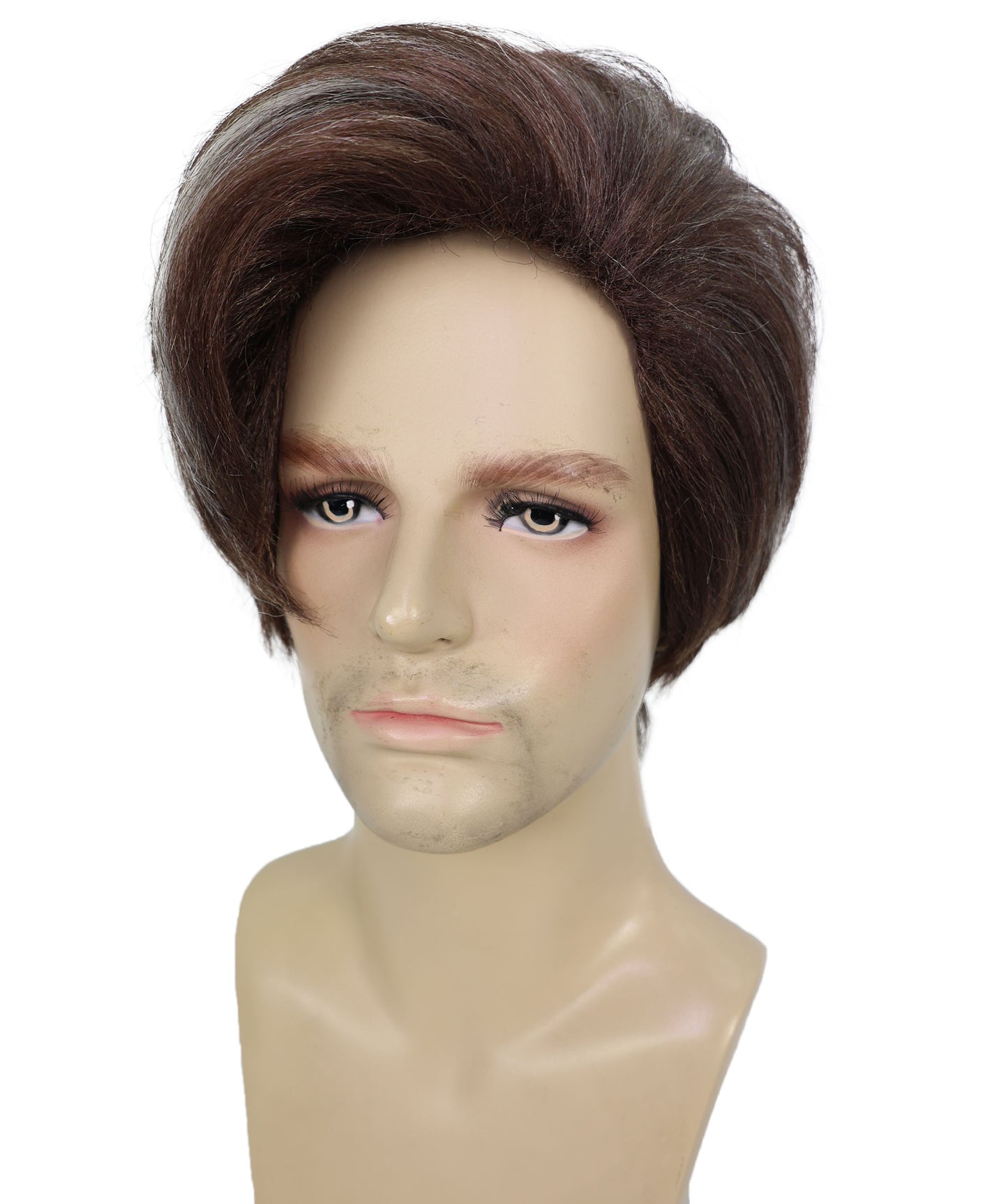 HPO Men’s Short Brown Wig with Blonde Highlights | Natural-Looking Layered Style Costume Wig for Cosplay, Party, or Daily Use | Synthetic Hair