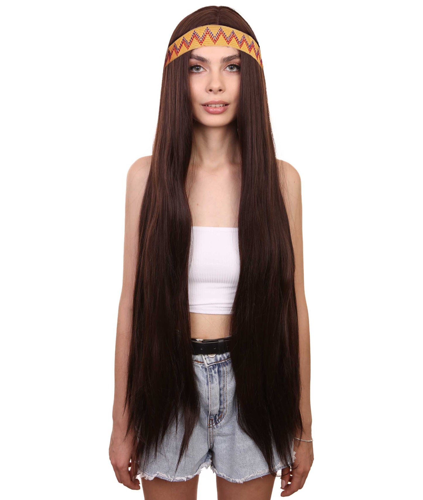 HPO Adult Female WIG Hippie Long with Headband – Boho Multiple Wigs Premium Breathable Capless Cap with Flame Retardant Synthetic Fiber Hair