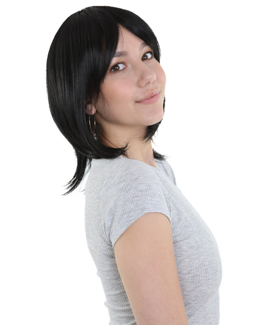 Shoulder Length Bob with Side Bangs Party Wig |  Halloween Wig | Premium Breathable Capless Cap