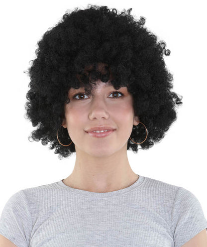 HPO Womens Black Afro Wig | Jumbo Super Size Halloween Wig | Premium Breathable Capless Cap