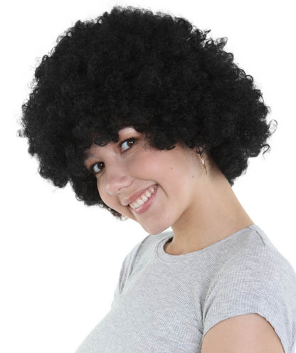 HPO Womens Black Afro Wig | Jumbo Super Size Halloween Wig | Premium Breathable Capless Cap