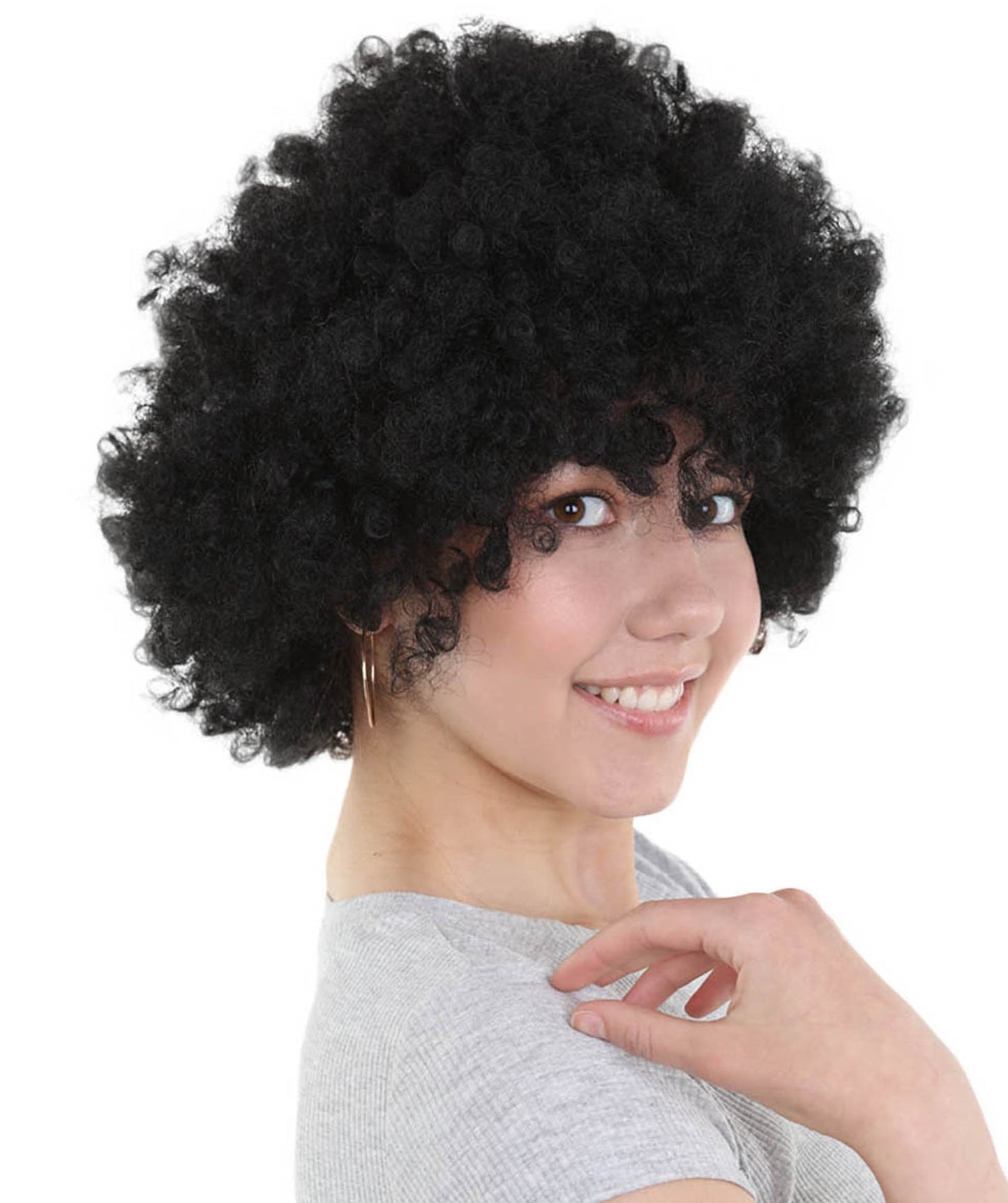 HPO Womens Black Afro Wig | Jumbo Super Size Halloween Wig | Premium Breathable Capless Cap