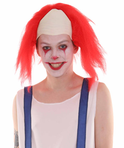 HPO  Men’s Horror Movie Scary Clown Half Bald Wig, Multi Color Option,  Perfect for Halloween, Soft Flame-retardant Synthetic Fiber