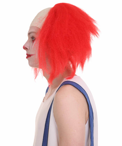 HPO  Men’s Horror Movie Scary Clown Half Bald Wig, Multi Color Option,  Perfect for Halloween, Soft Flame-retardant Synthetic Fiber