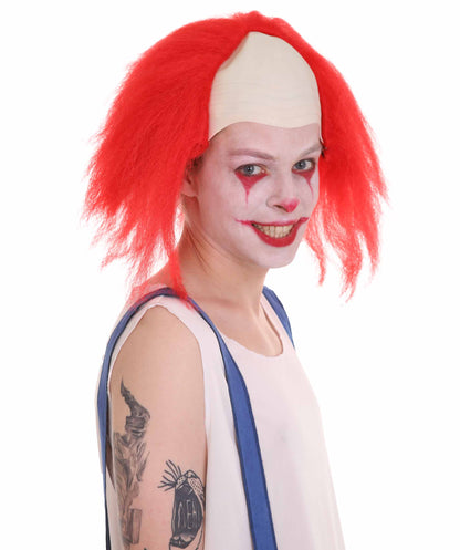 HPO  Men’s Horror Movie Scary Clown Half Bald Wig, Multi Color Option,  Perfect for Halloween, Soft Flame-retardant Synthetic Fiber