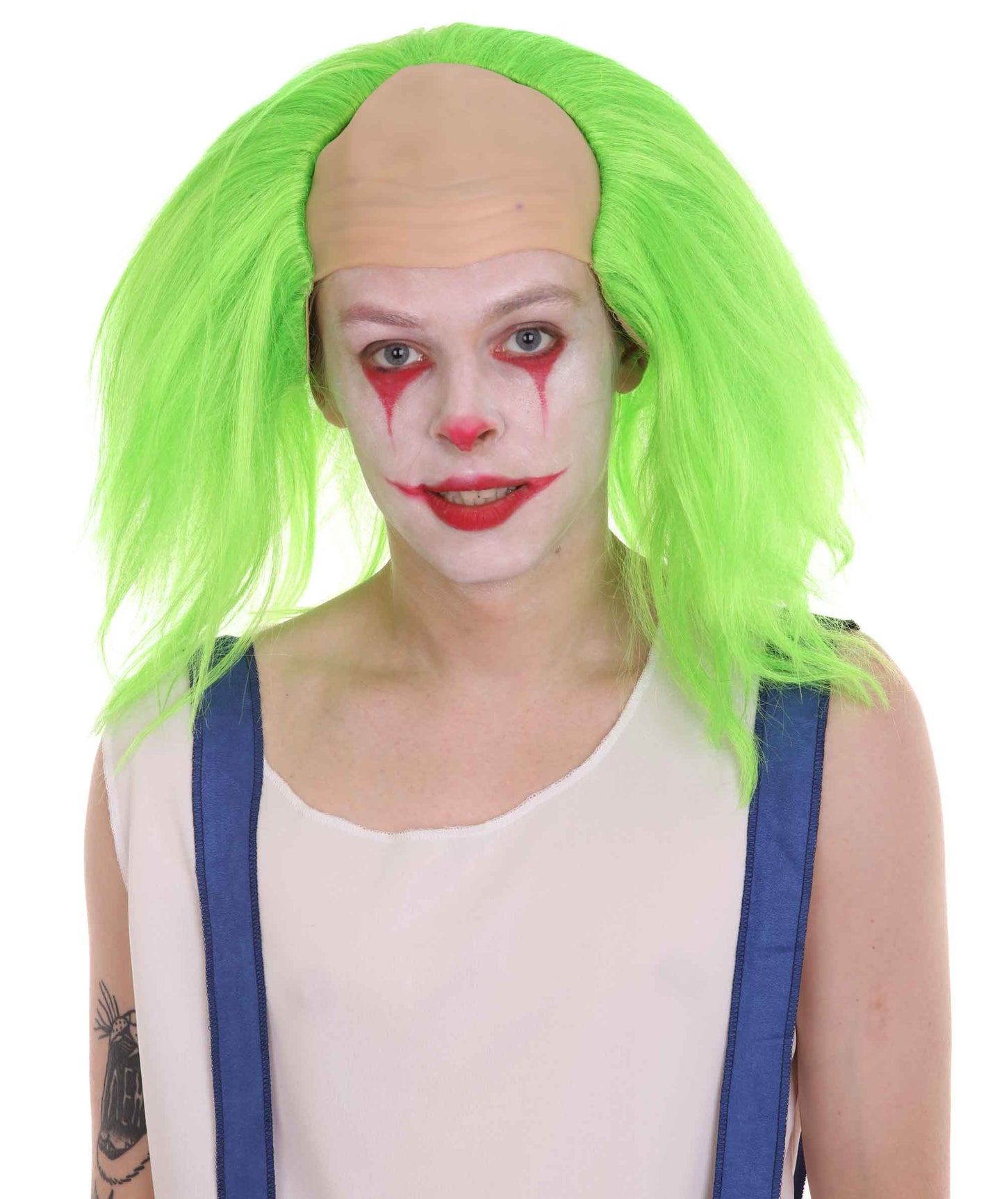 HPO  Men’s Horror Movie Scary Clown Half Bald Wig, Multi Color Option,  Perfect for Halloween, Soft Flame-retardant Synthetic Fiber