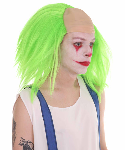 HPO  Men’s Horror Movie Scary Clown Half Bald Wig, Multi Color Option,  Perfect for Halloween, Soft Flame-retardant Synthetic Fiber