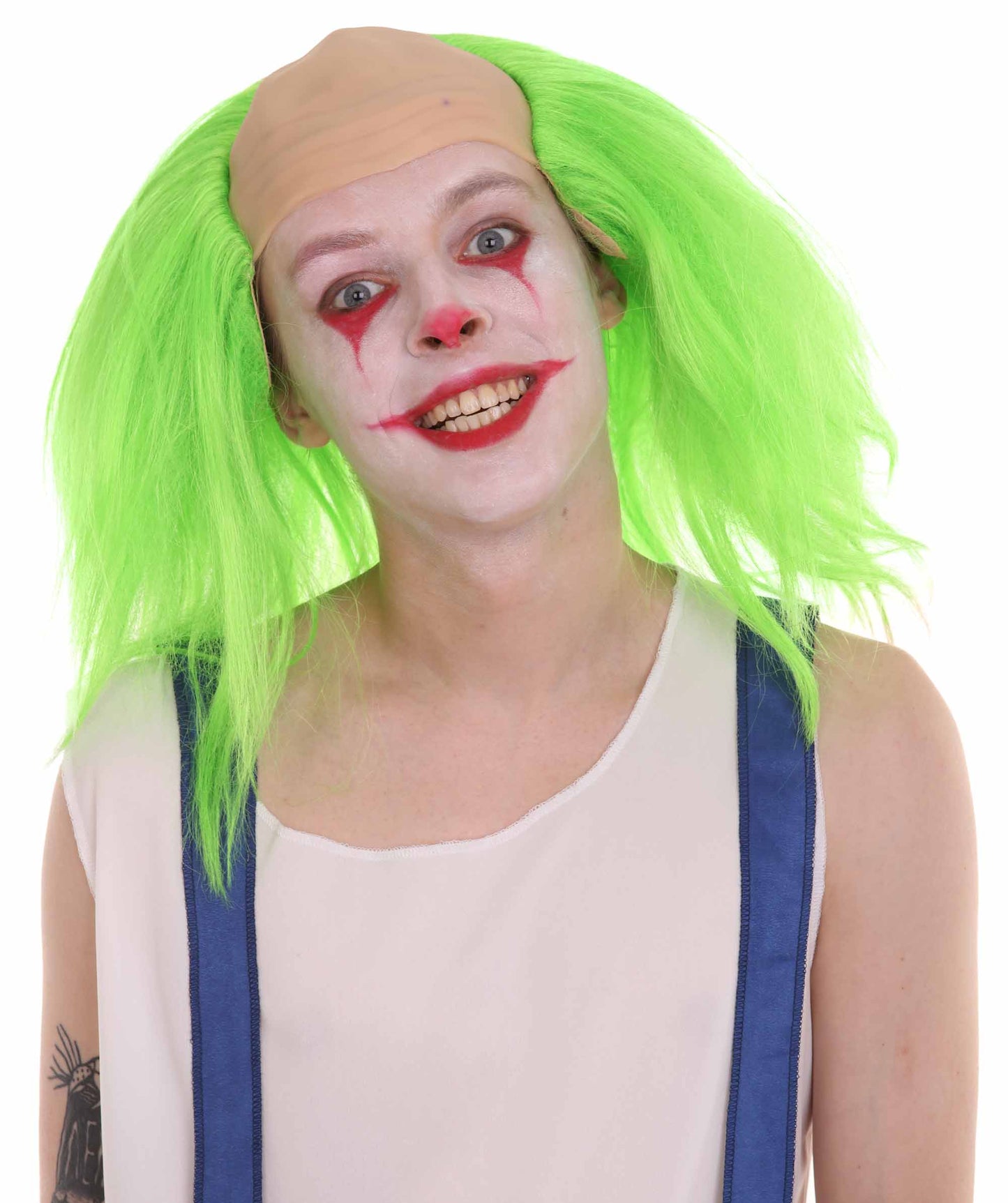 HPO  Men’s Horror Movie Scary Clown Half Bald Wig, Multi Color Option,  Perfect for Halloween, Soft Flame-retardant Synthetic Fiber