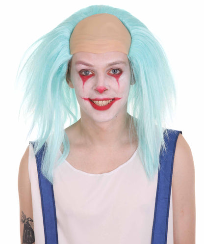 HPO  Men’s Horror Movie Scary Clown Half Bald Wig, Multi Color Option,  Perfect for Halloween, Soft Flame-retardant Synthetic Fiber