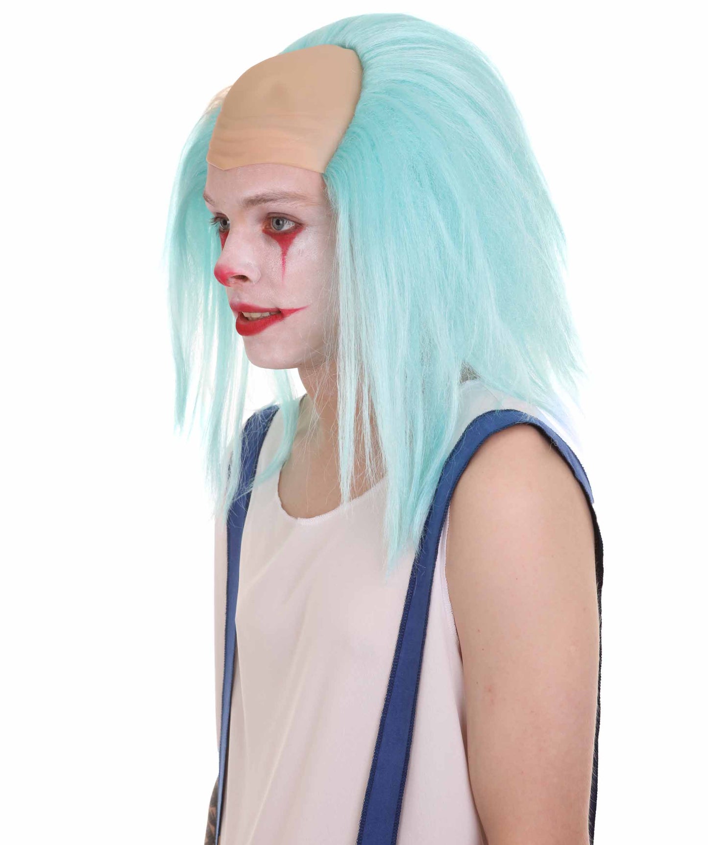 HPO  Men’s Horror Movie Scary Clown Half Bald Wig, Multi Color Option,  Perfect for Halloween, Soft Flame-retardant Synthetic Fiber