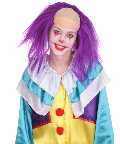 HPO  Men’s Horror Movie Scary Clown Half Bald Wig, Multi Color Option,  Perfect for Halloween, Soft Flame-retardant Synthetic Fiber