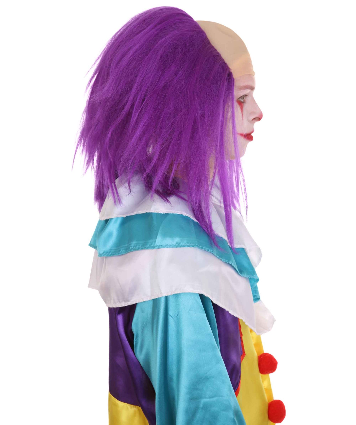 HPO  Men’s Horror Movie Scary Clown Half Bald Wig, Multi Color Option,  Perfect for Halloween, Soft Flame-retardant Synthetic Fiber