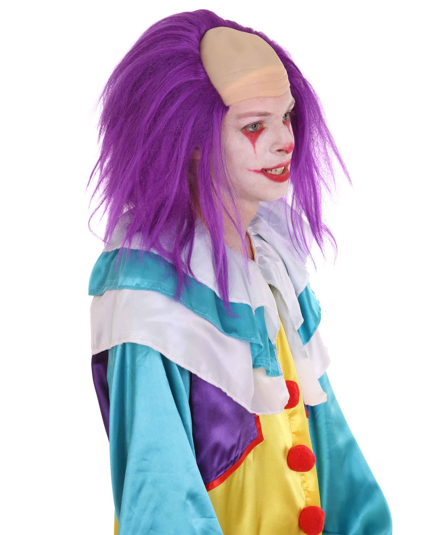 HPO  Men’s Horror Movie Scary Clown Half Bald Wig, Multi Color Option,  Perfect for Halloween, Soft Flame-retardant Synthetic Fiber