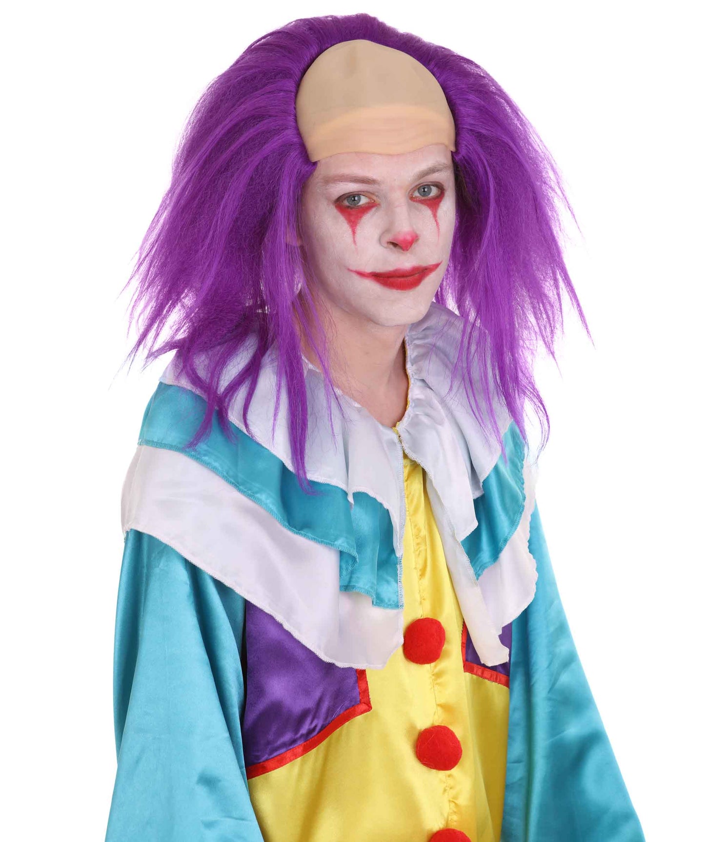 HPO  Men’s Horror Movie Scary Clown Half Bald Wig, Multi Color Option,  Perfect for Halloween, Soft Flame-retardant Synthetic Fiber