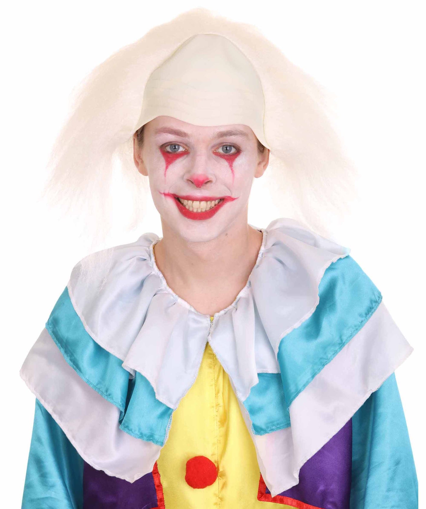 HPO  Men’s Horror Movie Scary Clown Half Bald Wig, Multi Color Option,  Perfect for Halloween, Soft Flame-retardant Synthetic Fiber