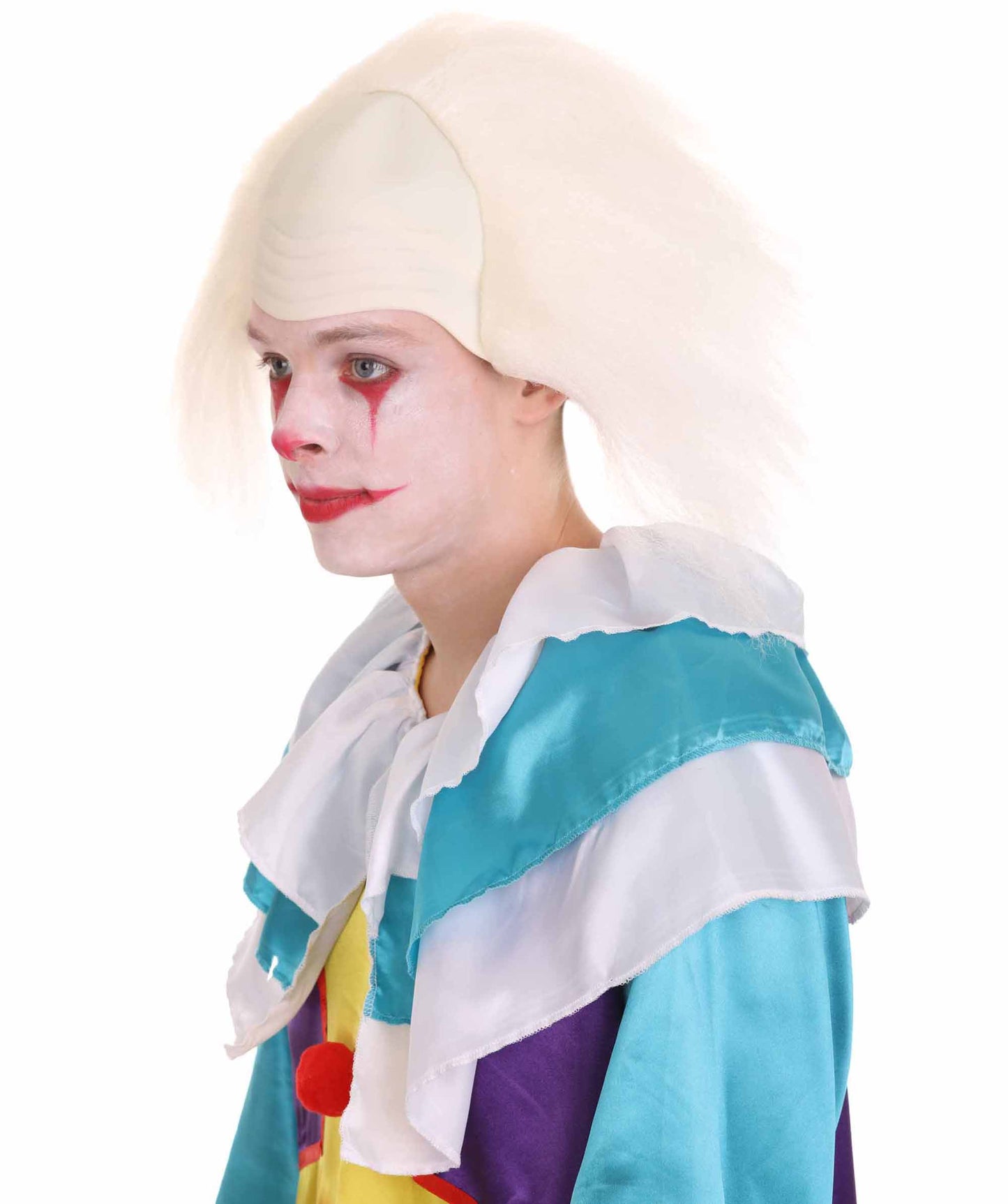 HPO  Men’s Horror Movie Scary Clown Half Bald Wig, Multi Color Option,  Perfect for Halloween, Soft Flame-retardant Synthetic Fiber