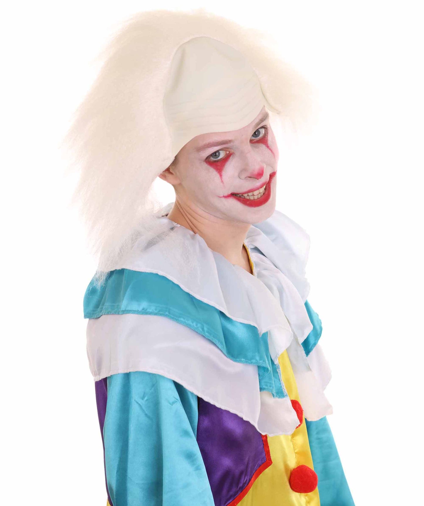 HPO  Men’s Horror Movie Scary Clown Half Bald Wig, Multi Color Option,  Perfect for Halloween, Soft Flame-retardant Synthetic Fiber