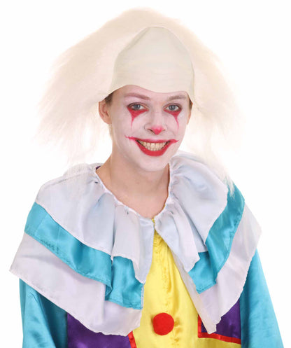 HPO  Men’s Horror Movie Scary Clown Half Bald Wig, Multi Color Option,  Perfect for Halloween, Soft Flame-retardant Synthetic Fiber