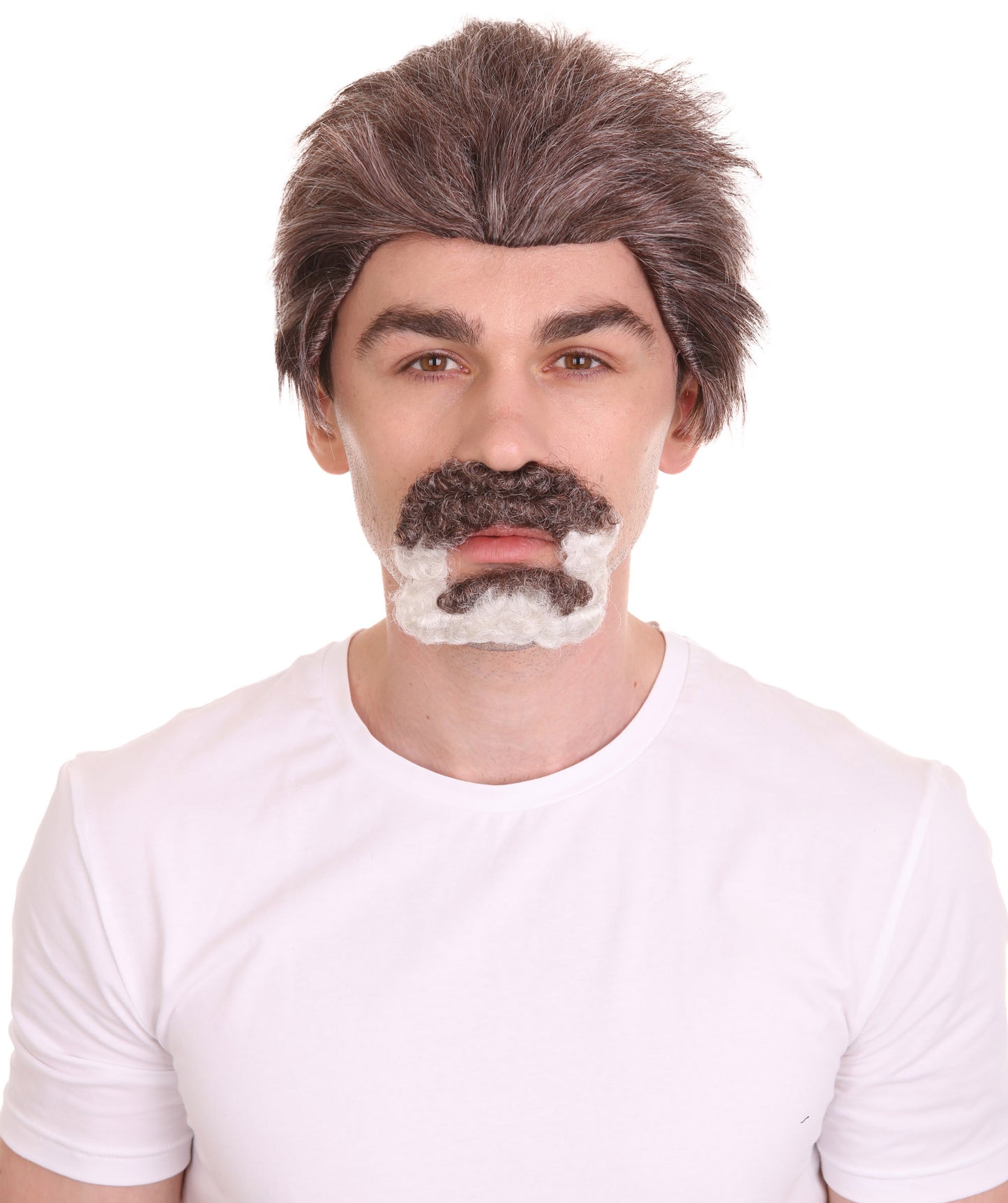 Uncle Wig with Moustache Set | Brown TV/Movie Wigs | Premium Breathable Capless Cap