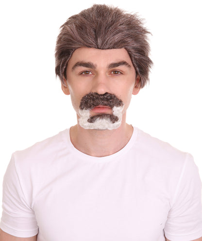 Uncle Wig with Moustache Set | Brown TV/Movie Wigs | Premium Breathable Capless Cap