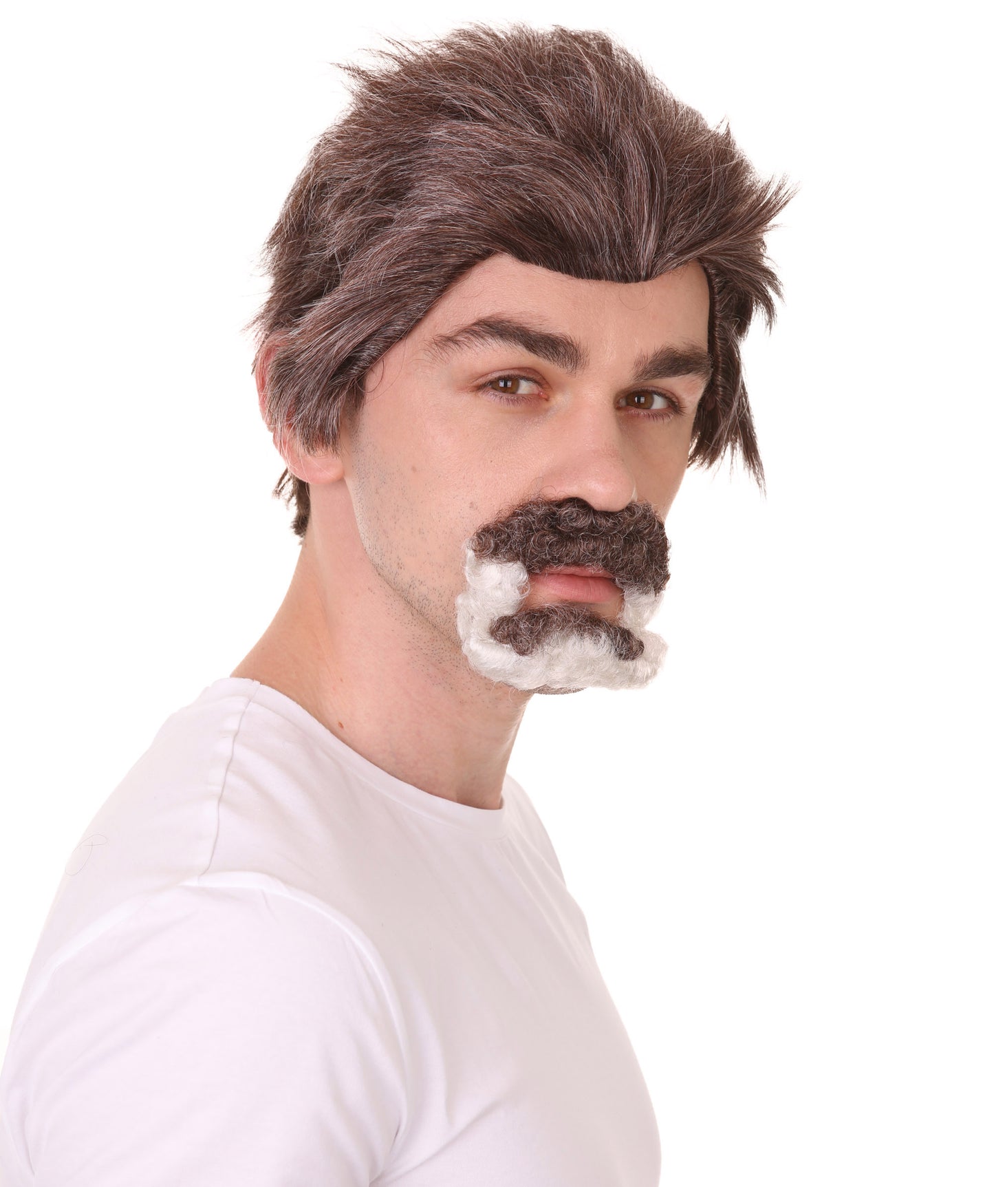 Uncle Wig with Moustache Set | Brown TV/Movie Wigs | Premium Breathable Capless Cap