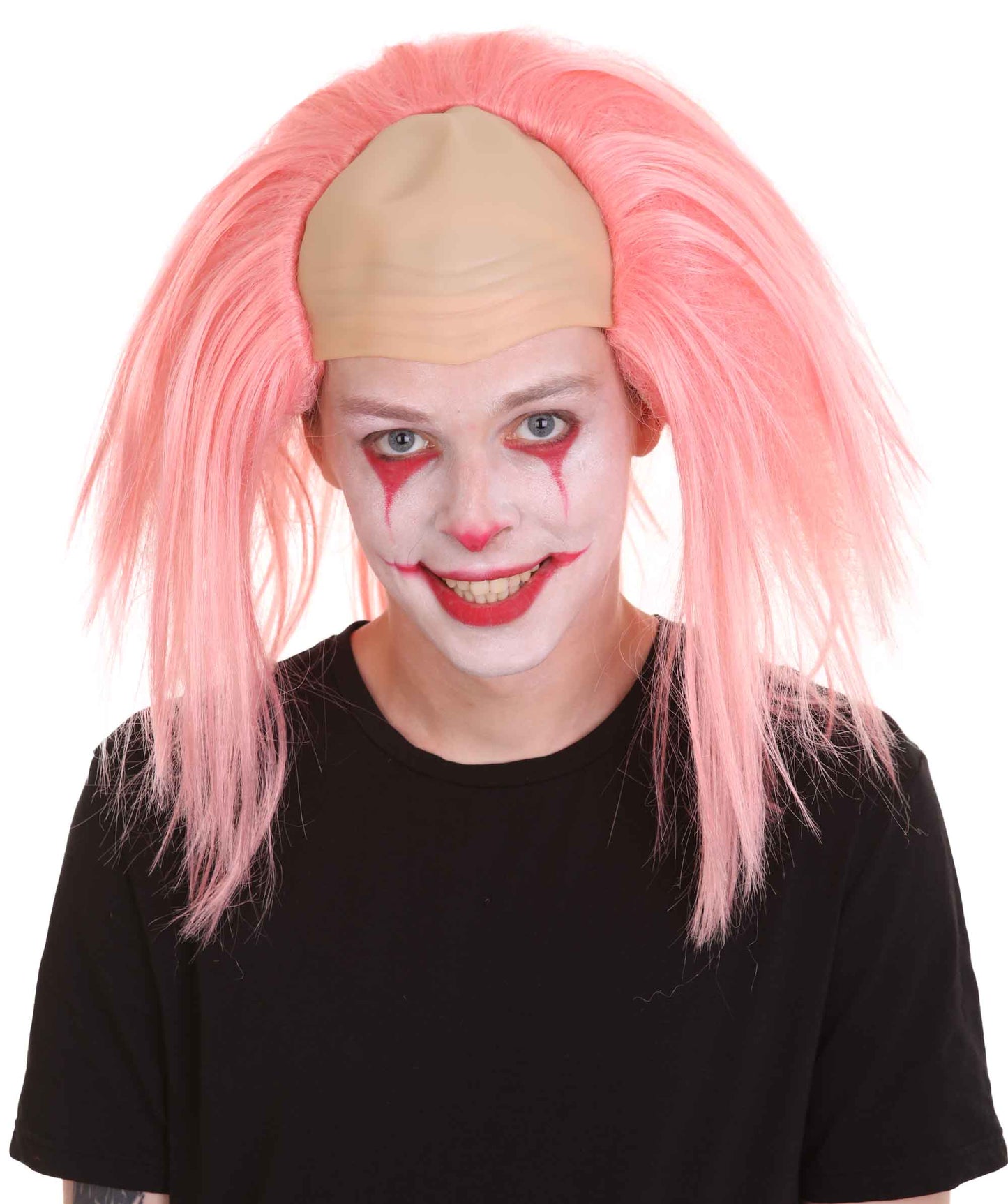 HPO  Men’s Horror Movie Scary Clown Half Bald Wig, Multi Color Option,  Perfect for Halloween, Soft Flame-retardant Synthetic Fiber