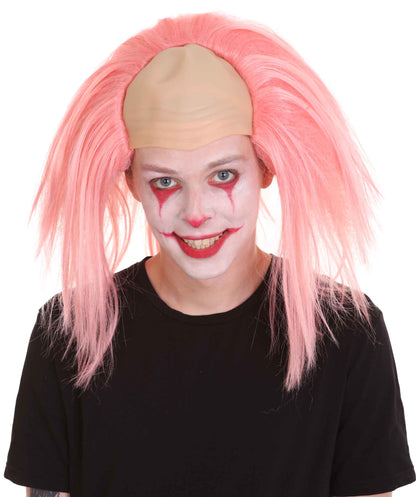 HPO  Men’s Horror Movie Scary Clown Half Bald Wig, Multi Color Option,  Perfect for Halloween, Soft Flame-retardant Synthetic Fiber