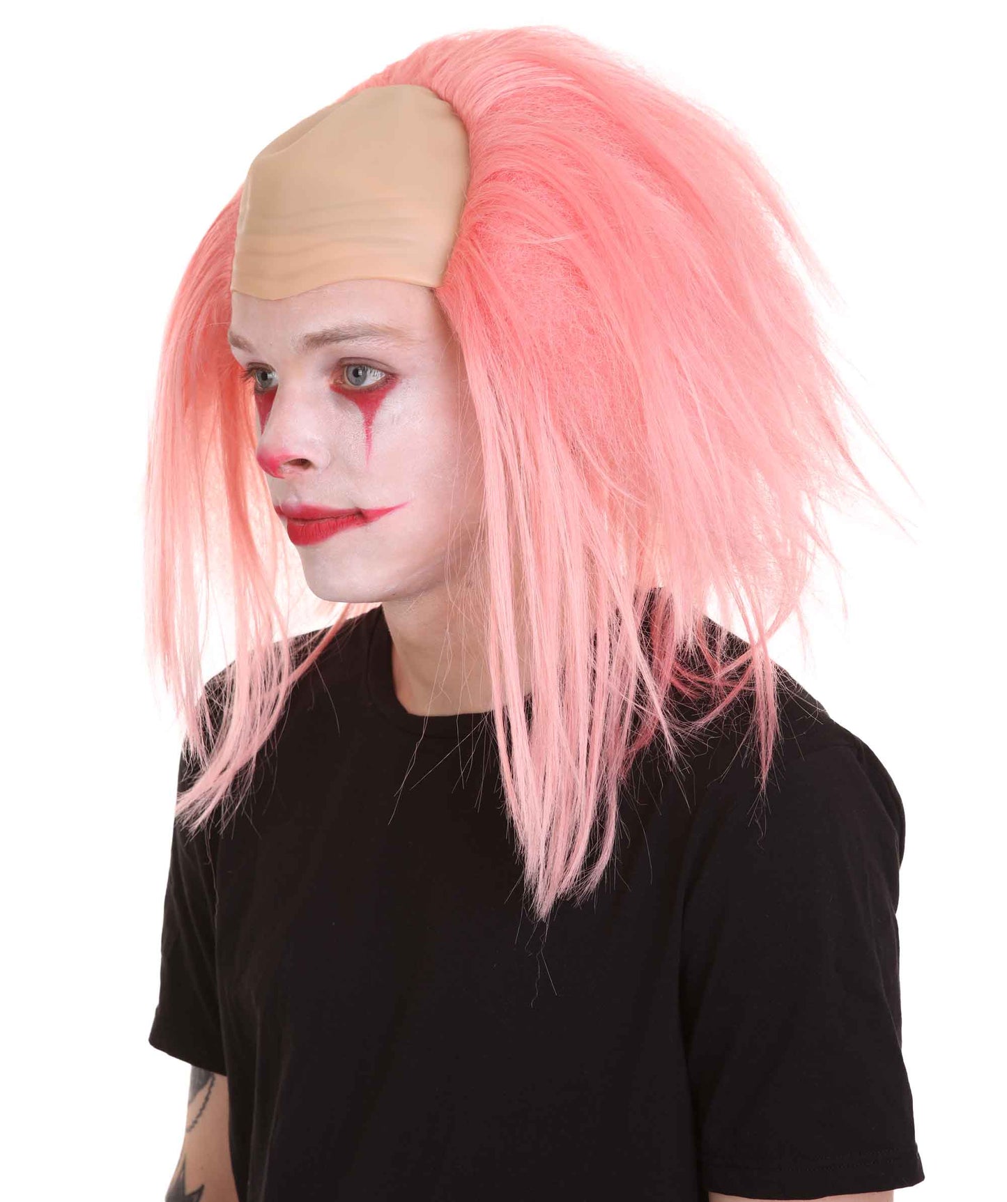 HPO  Men’s Horror Movie Scary Clown Half Bald Wig, Multi Color Option,  Perfect for Halloween, Soft Flame-retardant Synthetic Fiber