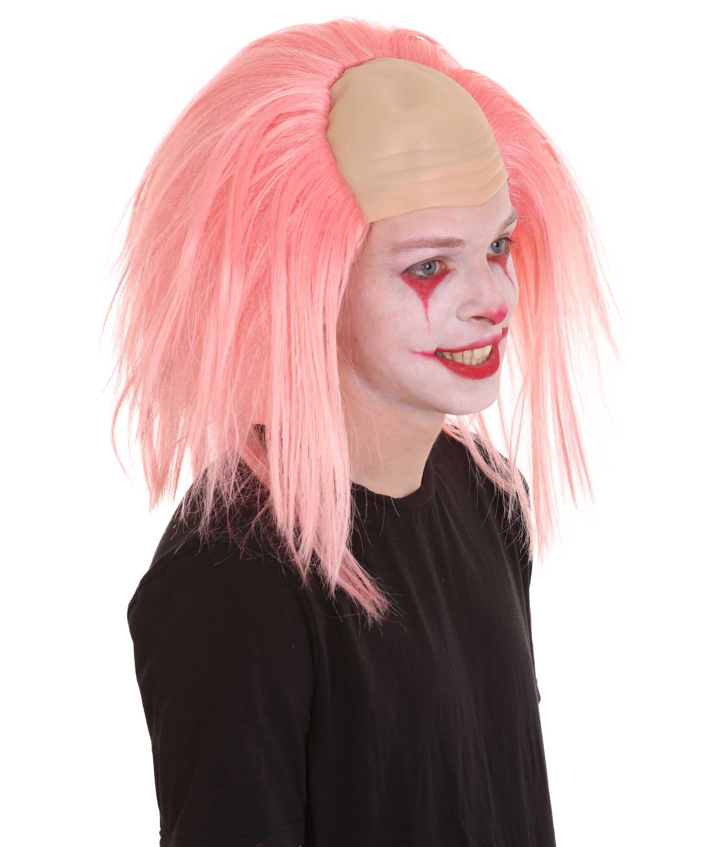 HPO  Men’s Horror Movie Scary Clown Half Bald Wig, Multi Color Option,  Perfect for Halloween, Soft Flame-retardant Synthetic Fiber