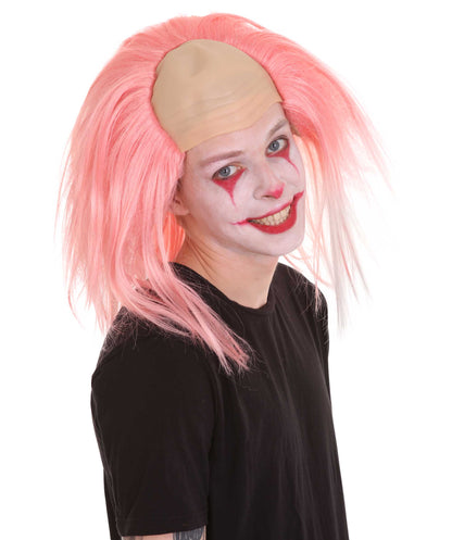 HPO  Men’s Horror Movie Scary Clown Half Bald Wig, Multi Color Option,  Perfect for Halloween, Soft Flame-retardant Synthetic Fiber