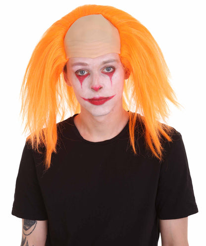 HPO  Men’s Horror Movie Scary Clown Half Bald Wig, Multi Color Option,  Perfect for Halloween, Soft Flame-retardant Synthetic Fiber