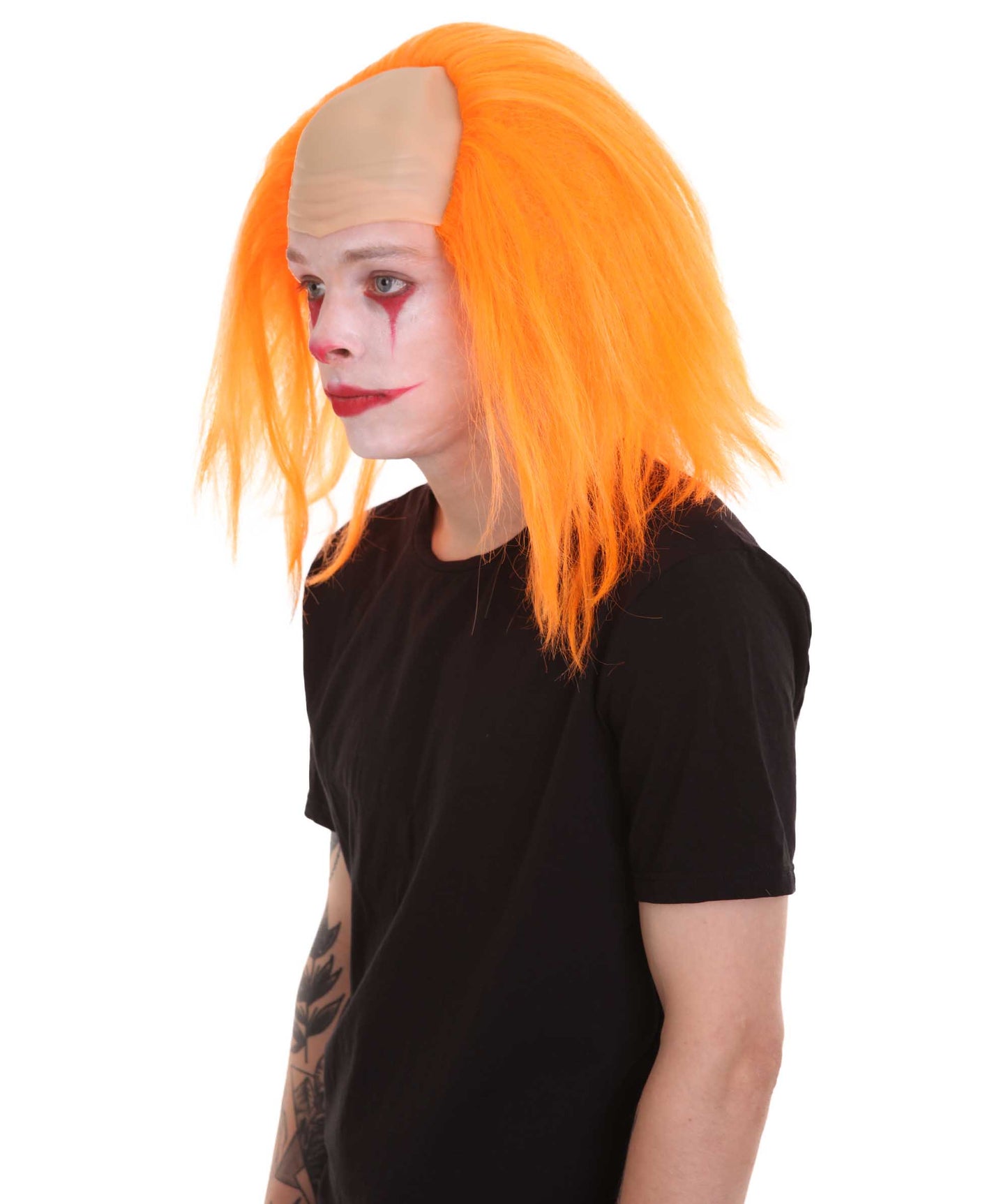 HPO  Men’s Horror Movie Scary Clown Half Bald Wig, Multi Color Option,  Perfect for Halloween, Soft Flame-retardant Synthetic Fiber