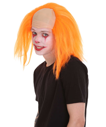 HPO  Men’s Horror Movie Scary Clown Half Bald Wig, Multi Color Option,  Perfect for Halloween, Soft Flame-retardant Synthetic Fiber