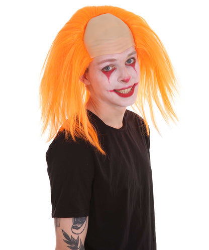 HPO  Men’s Horror Movie Scary Clown Half Bald Wig, Multi Color Option,  Perfect for Halloween, Soft Flame-retardant Synthetic Fiber