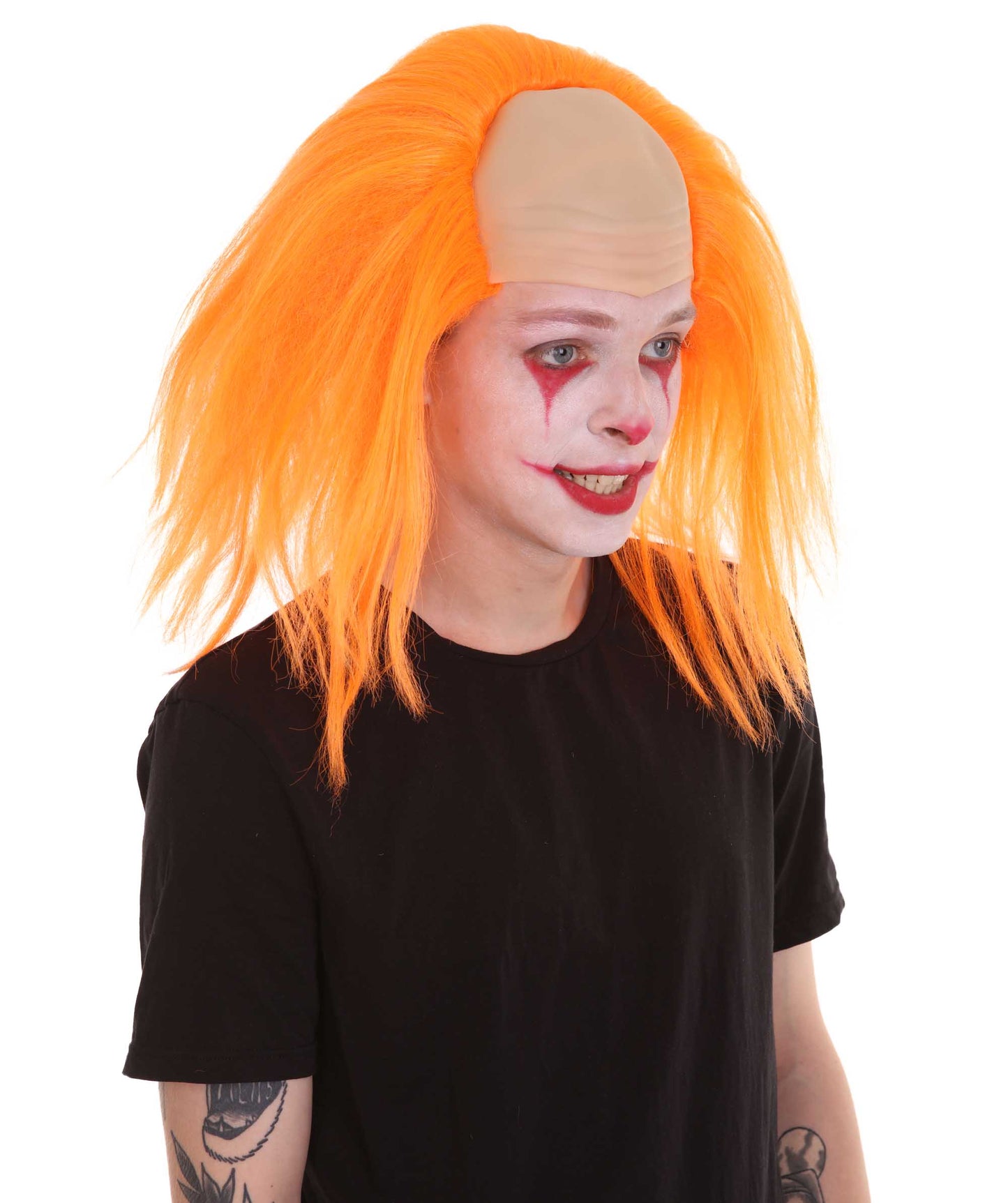 HPO  Men’s Horror Movie Scary Clown Half Bald Wig, Multi Color Option,  Perfect for Halloween, Soft Flame-retardant Synthetic Fiber