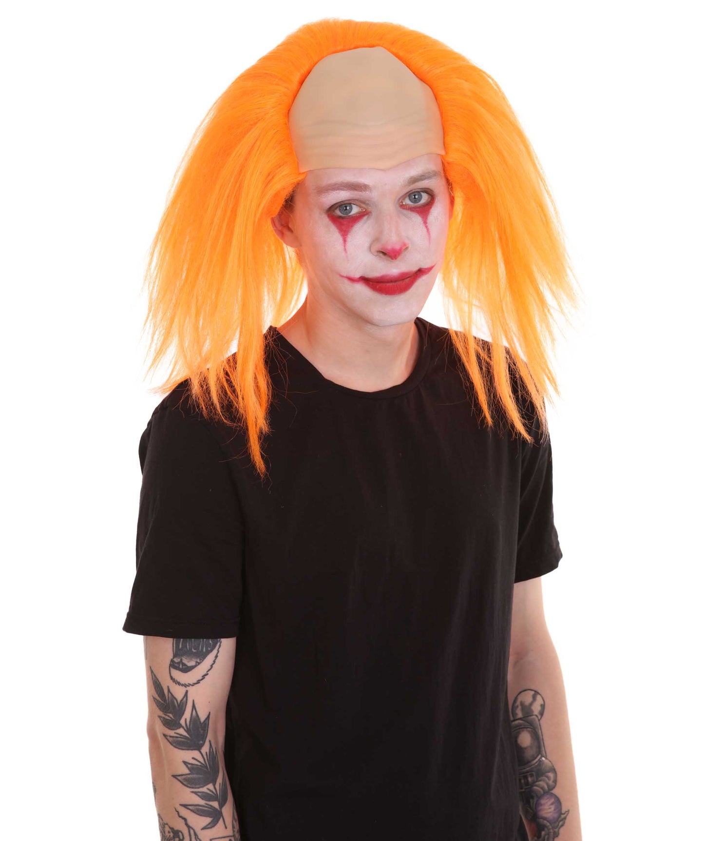 HPO  Men’s Horror Movie Scary Clown Half Bald Wig, Multi Color Option,  Perfect for Halloween, Soft Flame-retardant Synthetic Fiber