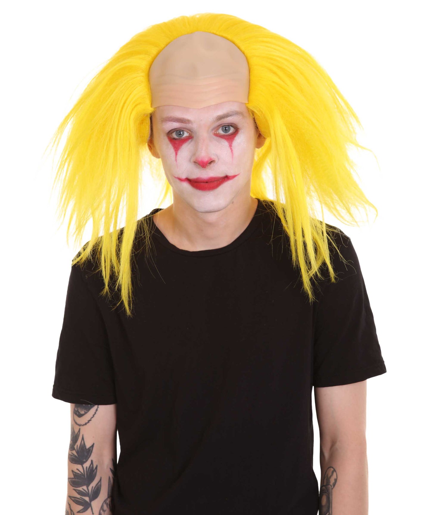 HPO  Men’s Horror Movie Scary Clown Half Bald Wig, Multi Color Option,  Perfect for Halloween, Soft Flame-retardant Synthetic Fiber