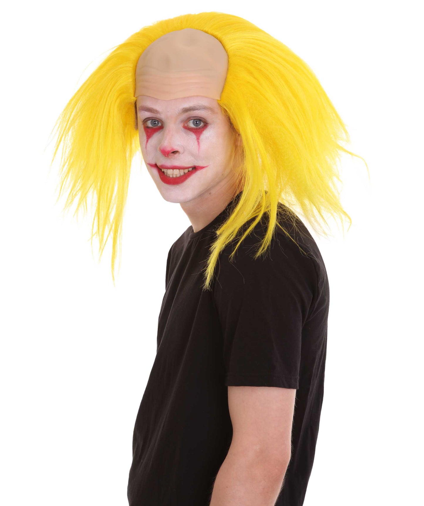 HPO  Men’s Horror Movie Scary Clown Half Bald Wig, Multi Color Option,  Perfect for Halloween, Soft Flame-retardant Synthetic Fiber