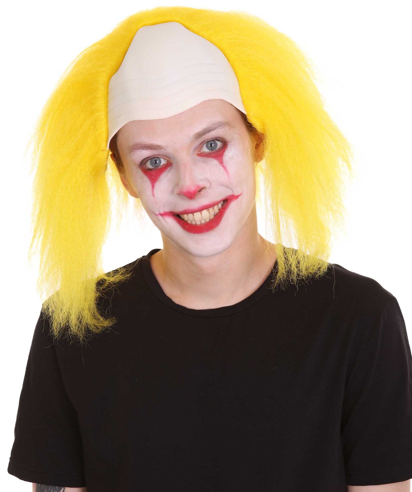 HPO  Men’s Horror Movie Scary Clown Half Bald Wig, Multi Color Option,  Perfect for Halloween, Soft Flame-retardant Synthetic Fiber